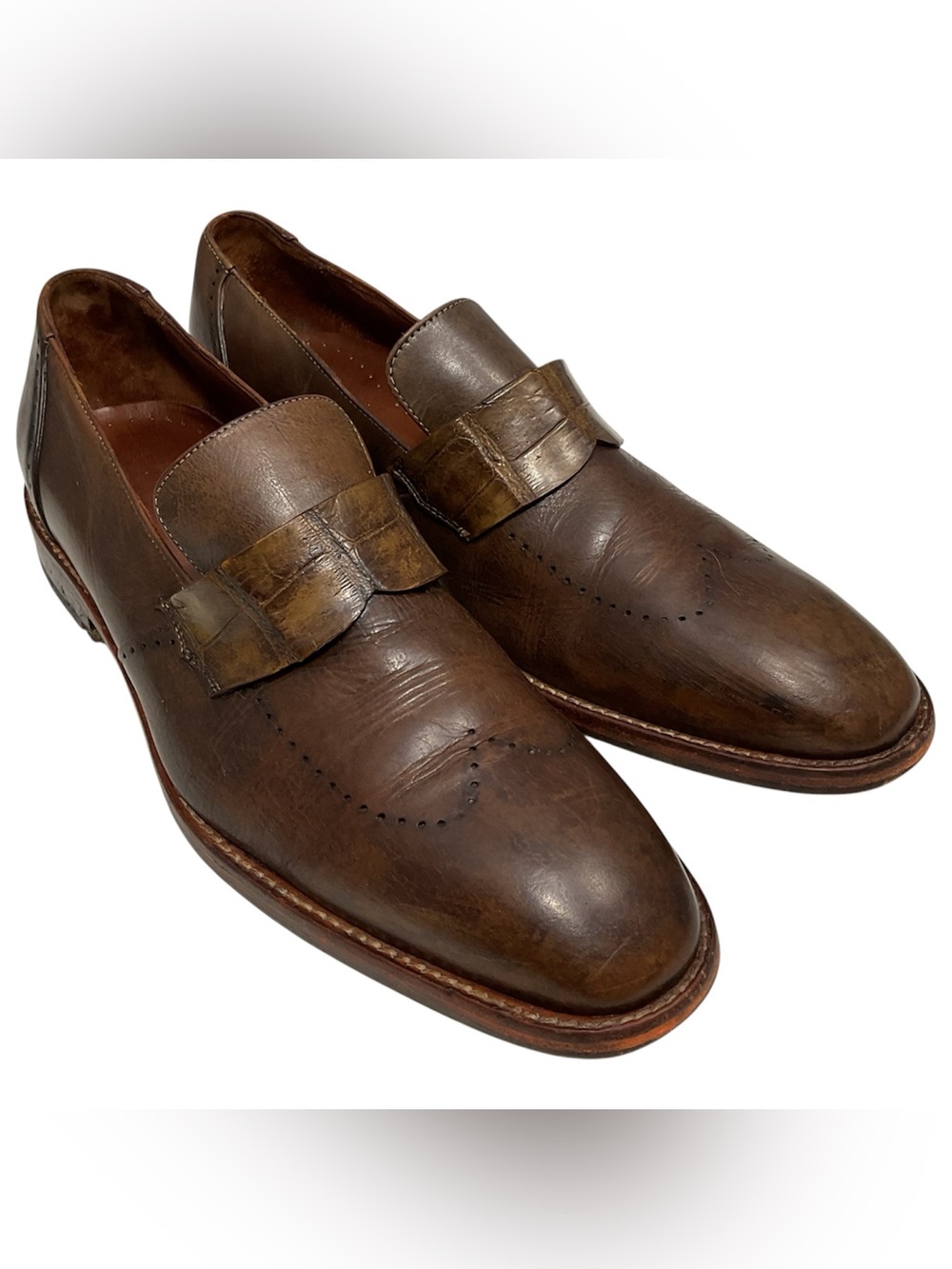 Belvedere Italy Genuine ALLIGATOR Brown Slip On Dress Shoes Men’s Size 10.5 M
